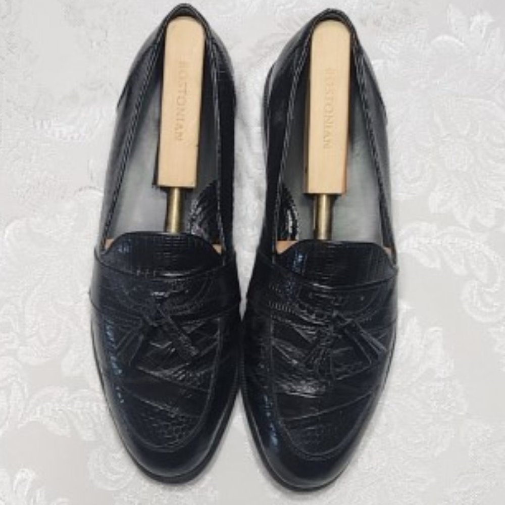 Men's Stacy Adams Black Snakeskin and Leather Tassel Slip-on Dress Loafer - Picture 2 of 12